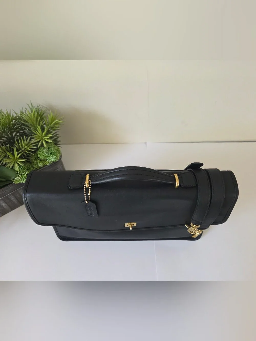 Coach Lexington Briefcase Messenger Bag Black Leather Laptop Work Bag